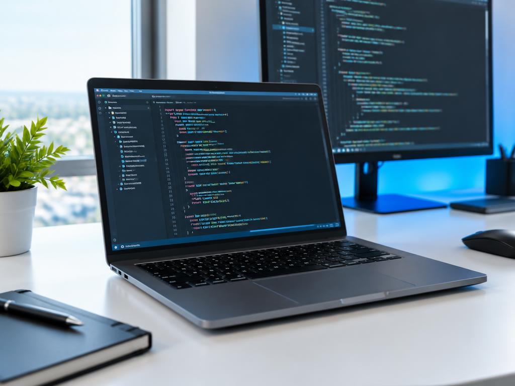 Computador e ferramentas de desenvolvimento num espaço de trabalho
